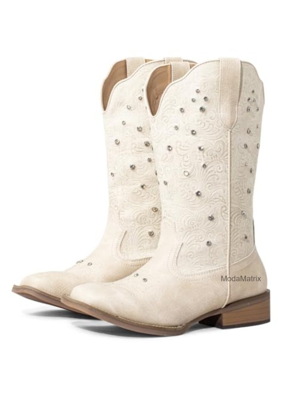 Extra Wide Calf Cowboy Boots Faux Leather Square Toe Mid-Calf